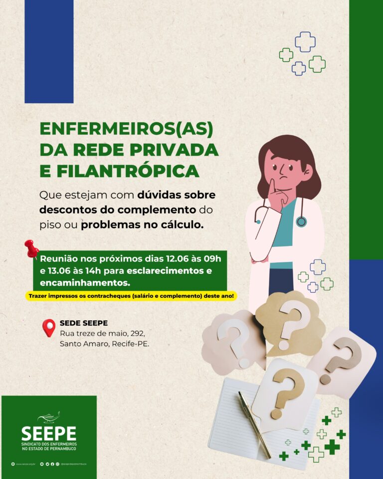 Enfermeiros da Rede Privada e Filantrópica que estejam com dúvidas sobre descontos do complemento do piso ou problemas no cálculo.
